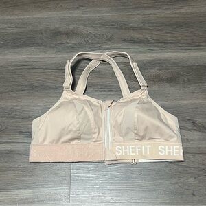SheFit Luxe Sports Bra Nude High Impact Moisture Wicking Adjustable Athletic